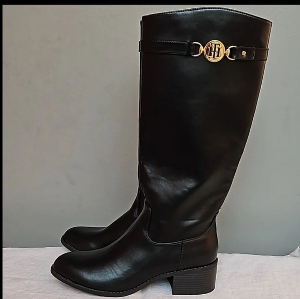 Tommy Hilfiger black knee length boots equestrian size 11